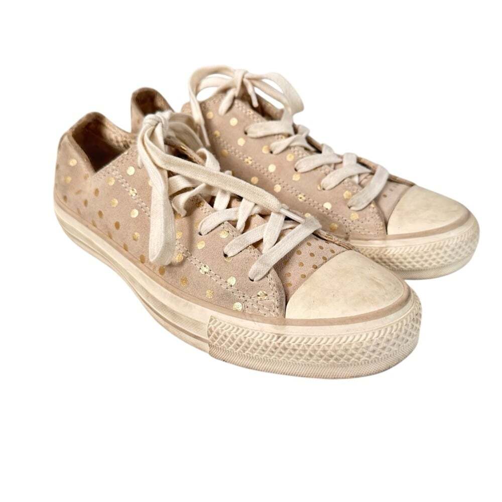 Converse Chuck Taylor Low Beige Gold Polka Dot Suede Sneakers Womens 9 Y2K